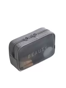 Bolsa de maquillaje de malla con gráficos de letras, organizador de maquillaje y estuche de maquillaje - Gris - Ver 1