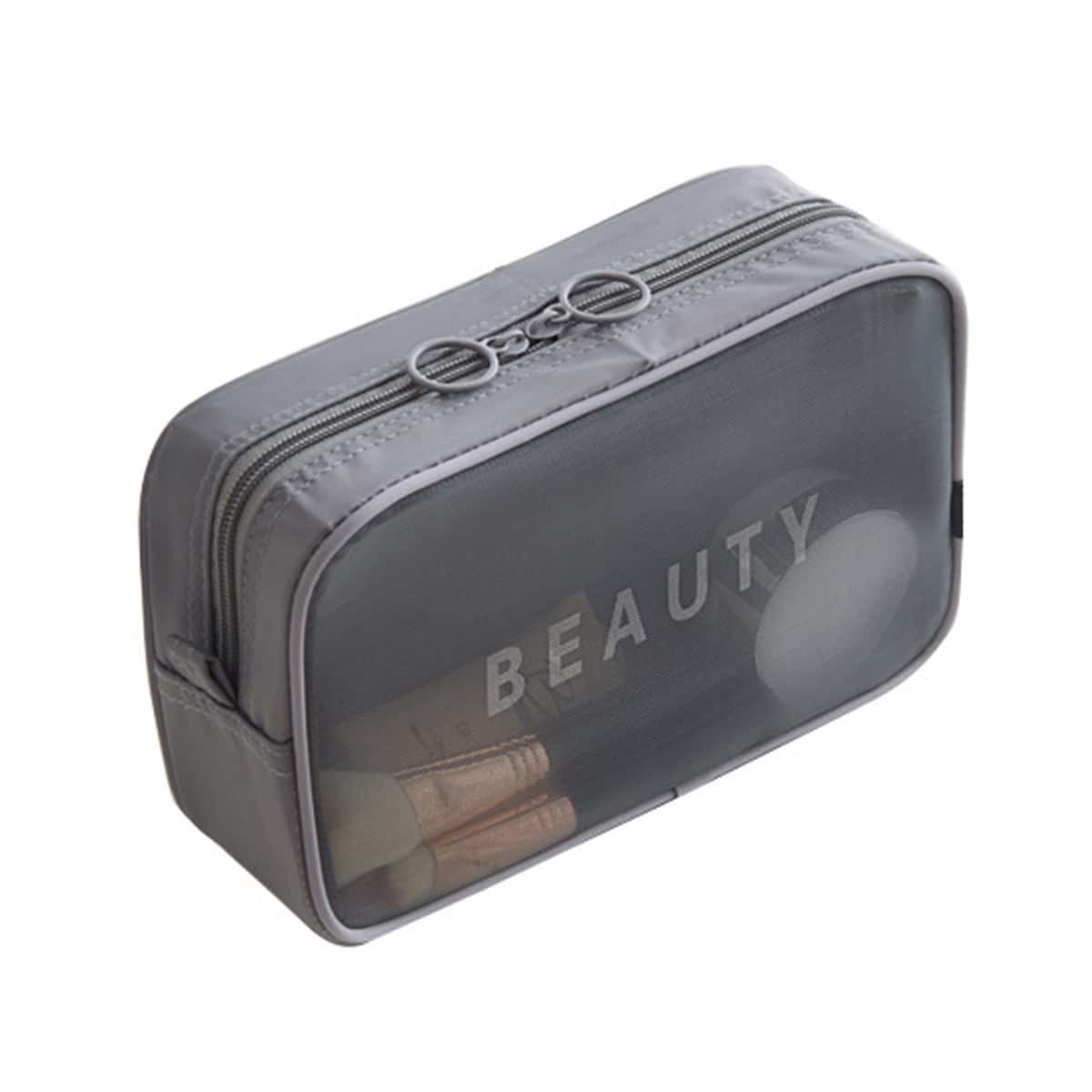 

Letter Graphic Mesh Makeup Bag, Grey