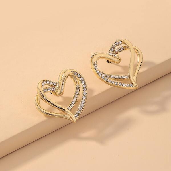 

Rhinestone Heart Stud Earrings, Gold