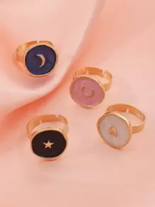 4pcs Star & Moon Decor Ring - Multicolor - View 1