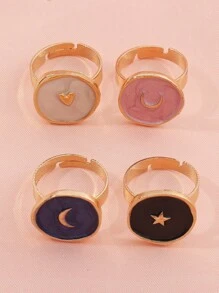 4pcs Star & Moon Decor Ring - Multicolor - View 3