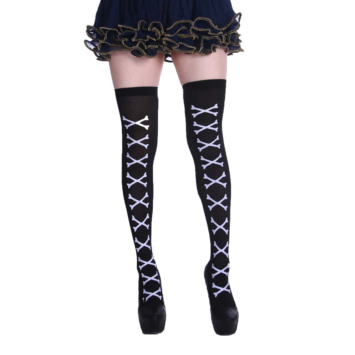 

1pair Graphic Over-the-knee Socks, Black