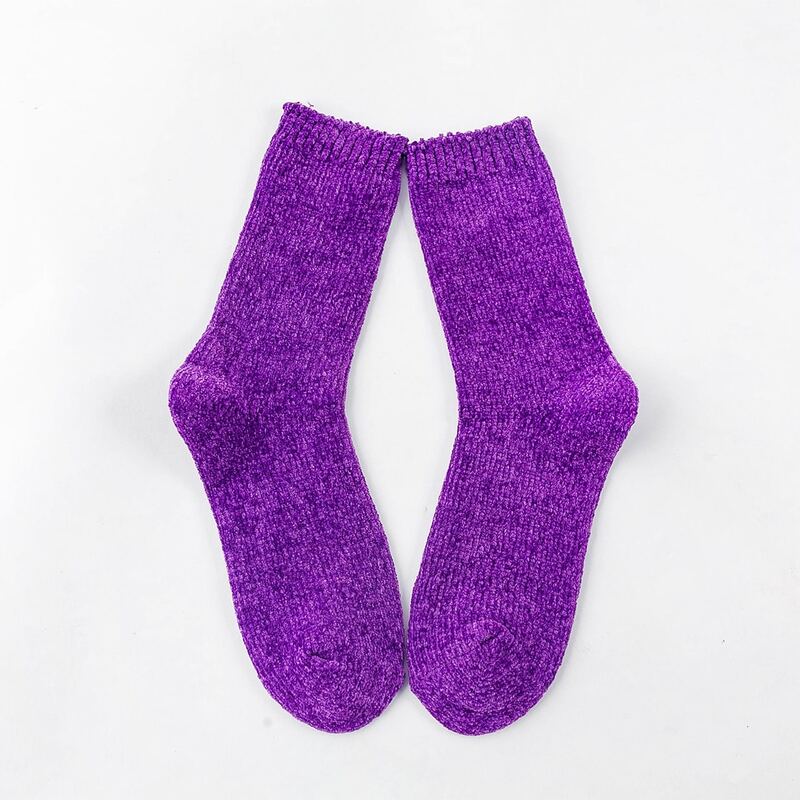 

1pair Chenille Crew Socks, Purple
