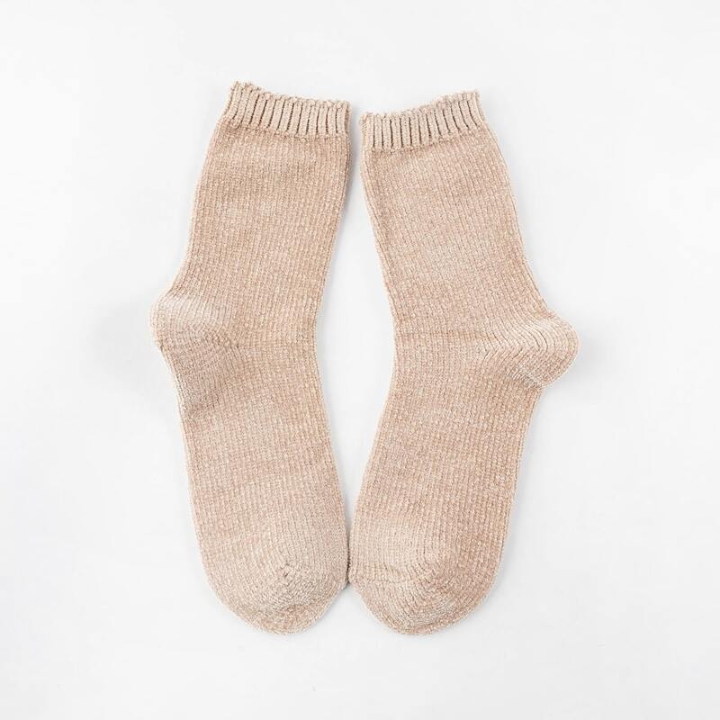 

1pair Chenille Crew Socks, Khaki
