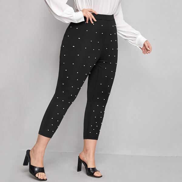 

Plus Pearls Beaded Skinny Pants, Black