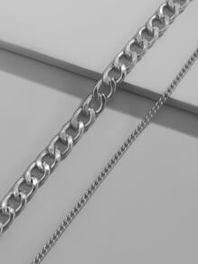2入組男士鏈條項鍊 - 銀色 - 查看 3