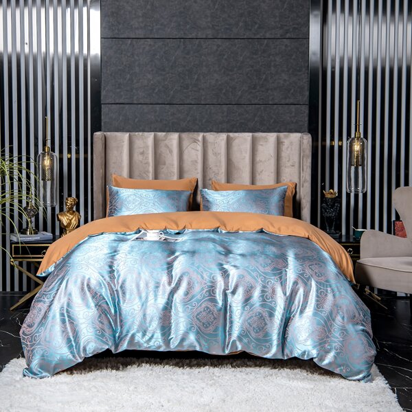 

Jacquard Pattern Duvet Cover Set Without Filler, Baby blue