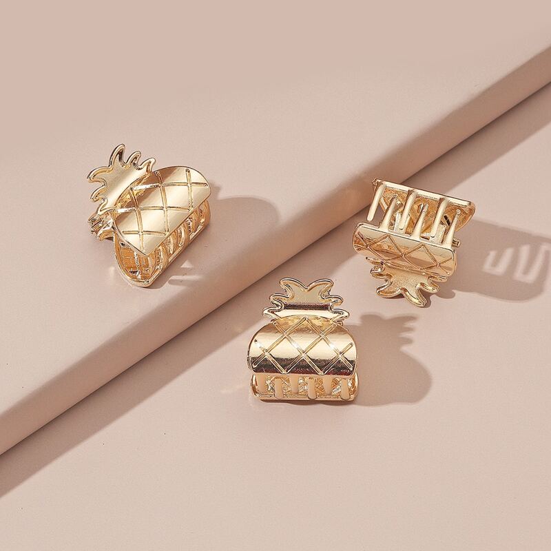 

3pcs Pineapple Shaped Hair Claw, Gold