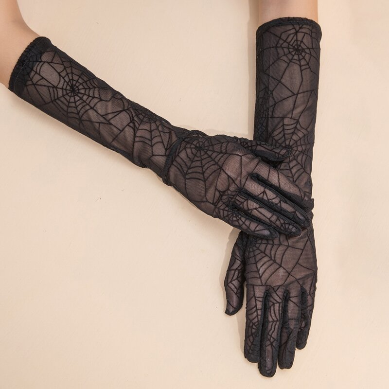 

Spider Mesh Long Gloves, Black