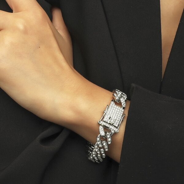 

Rhinestone Decor Chain Bracelet, Silver