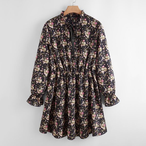 

Plus Allover Floral Print Bow A-line Dress, Multicolor