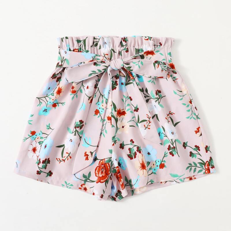 

Floral Print Belted Shorts, Multicolor