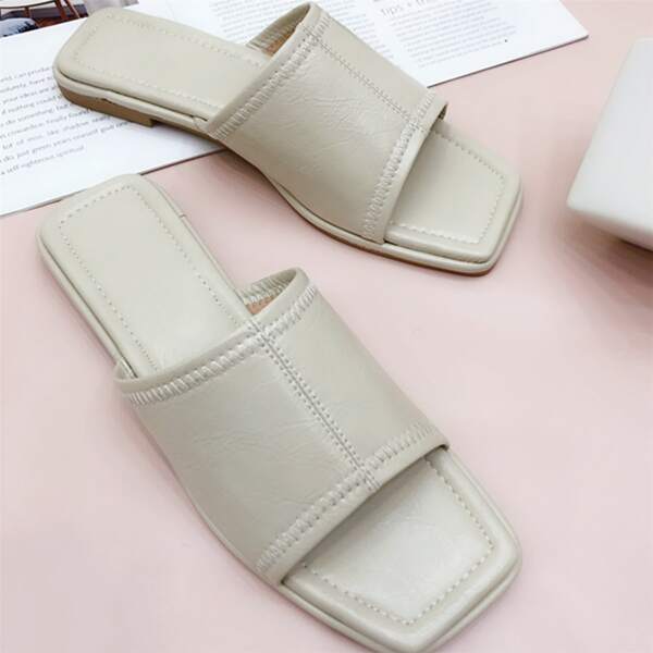 

Open Toe Wide Fit Slide Sandals, Beige