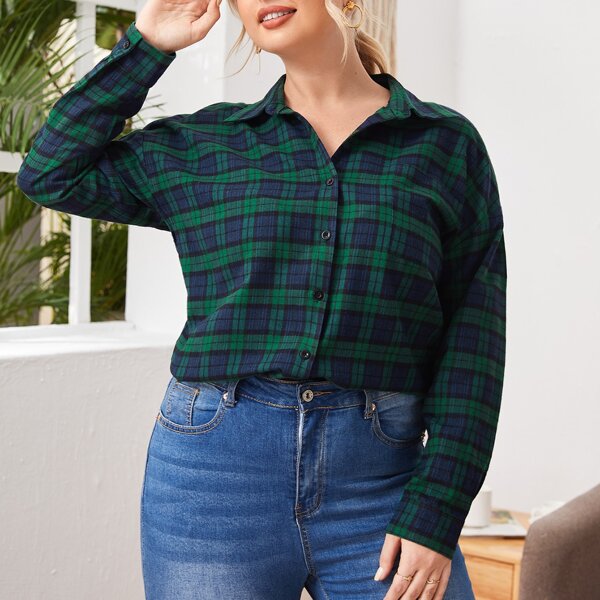 

Plus Tartan Plaid Tunic Blouse, Multicolor