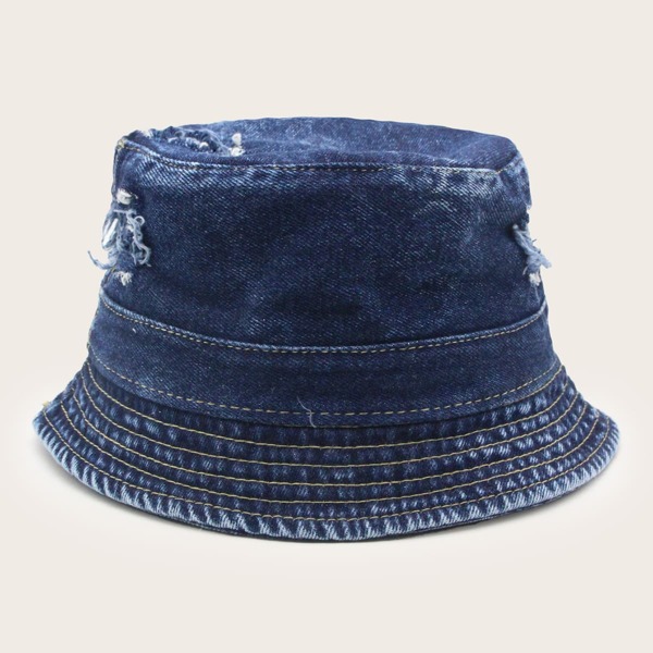 

Ripped Hem Bucket Hat, Blue