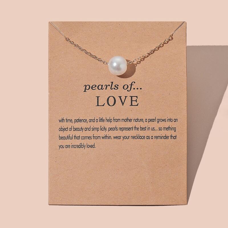 

Faux Pearl Charm Chain Necklace, Gold