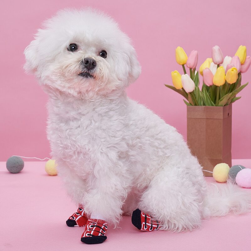 

4pcs Anti-slip Pet Socks, Red