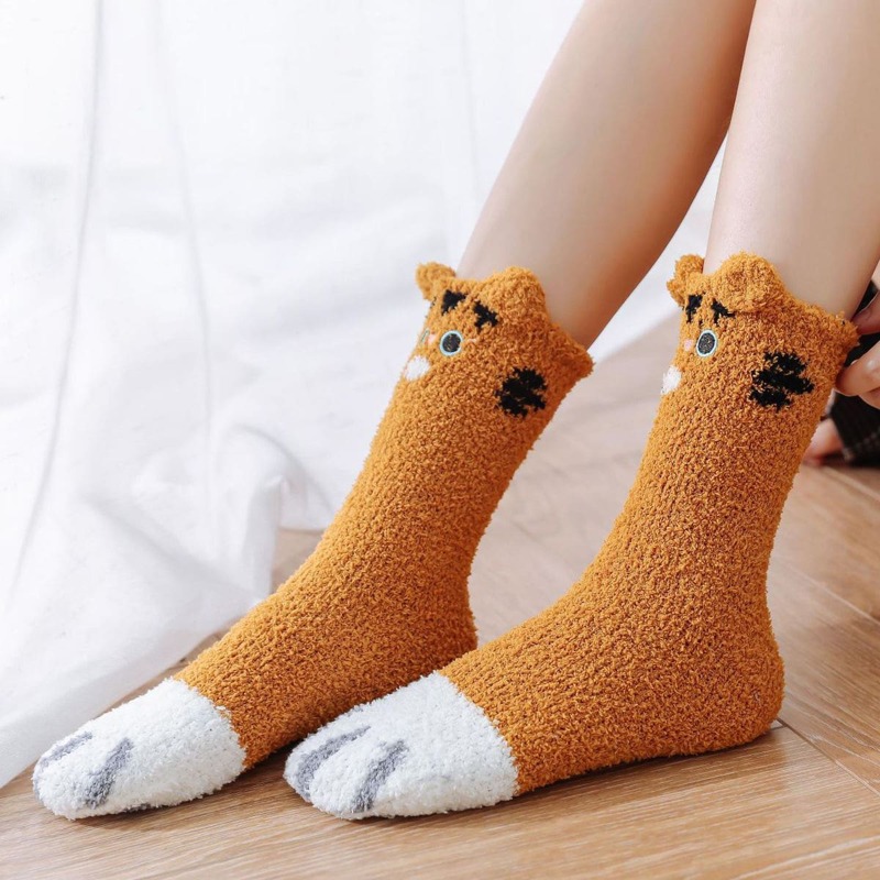 

1pair Cartoon Fuzzy Socks, Brown