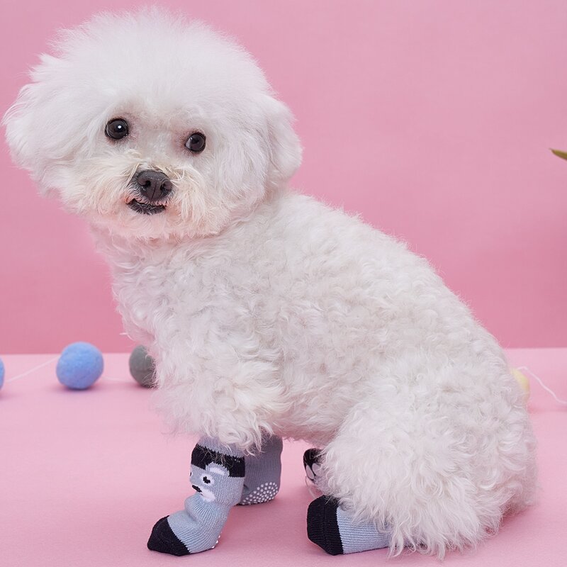 

4pcs Cartoon Bear Anti-slip Pet Socks, Baby blue