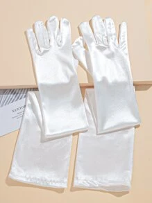 Guantes largos sólidos, ropa de otoño para mujeres - Blanco - Ver 2