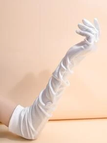 Guantes largos sólidos, ropa de otoño para mujeres - Blanco - Ver 3