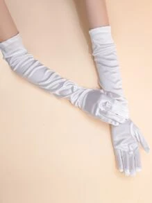Guantes largos sólidos, ropa de otoño para mujeres - Blanco - Ver 4