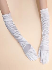 Guantes largos sólidos, ropa de otoño para mujeres - Blanco - Ver 5
