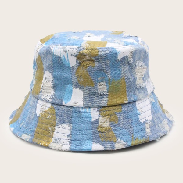 

Color Block Ripped Hem Bucket Hat, Multicolor