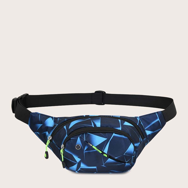 

Men Geometric Graphic Pocket Front Fanny Pack, Blue