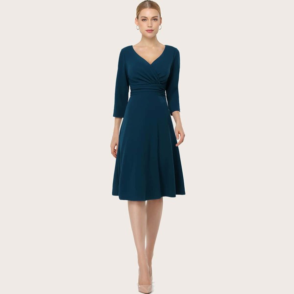 

Zip Back Pleated Waist Dress, Teal blue