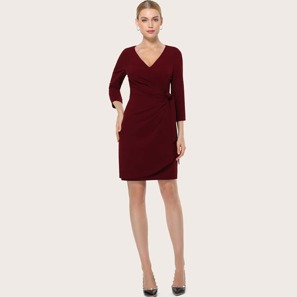 

Wrap Tie Side Fitted Dress, Burgundy