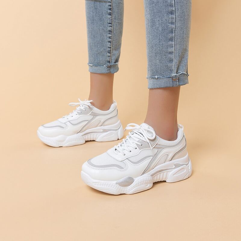 

Lace-up Front Mesh Panel Sneakers, White