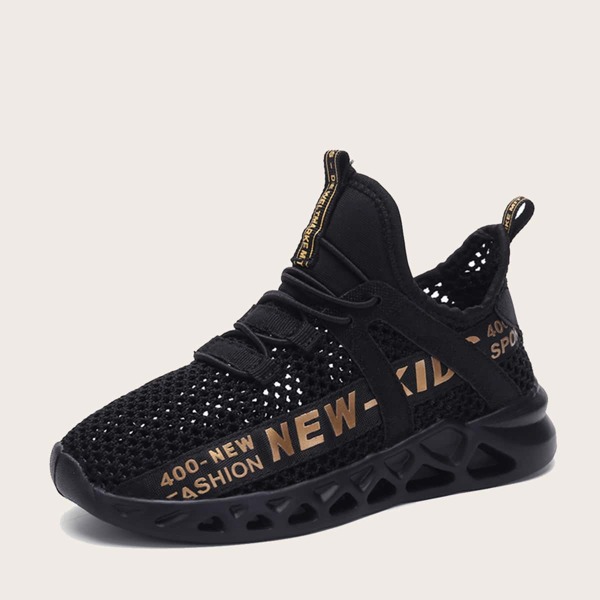 

Boys Letter Graphic Lace Up Decor Sneakers, Black
