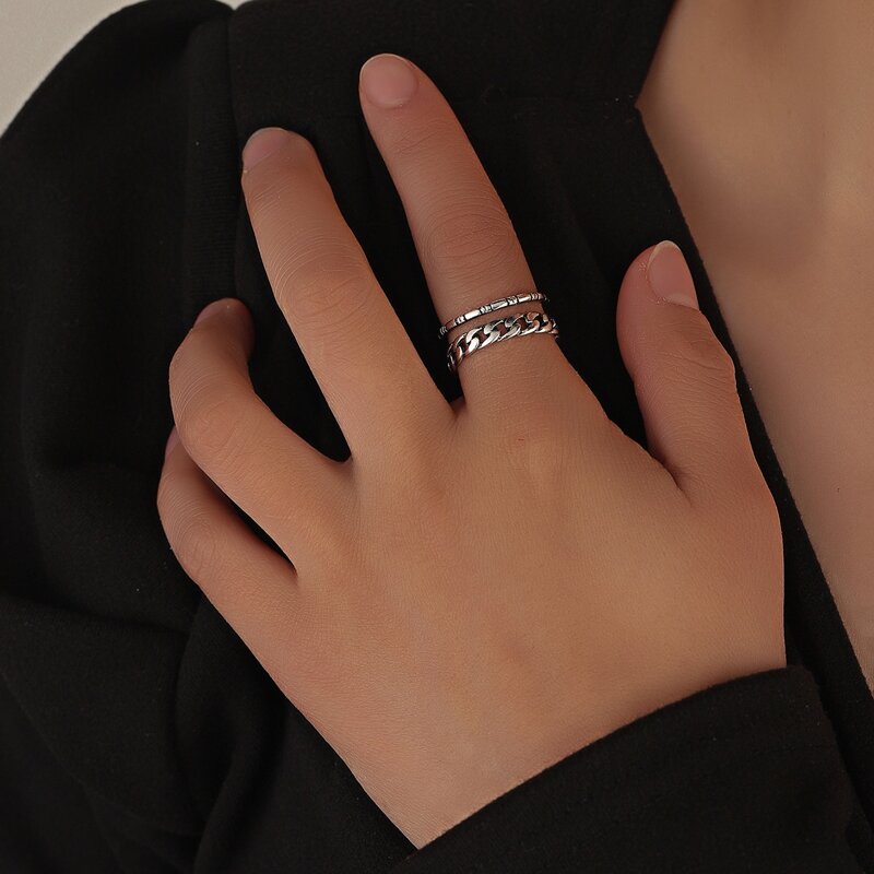 

Chain Design Cuff Ring, Antique silver
