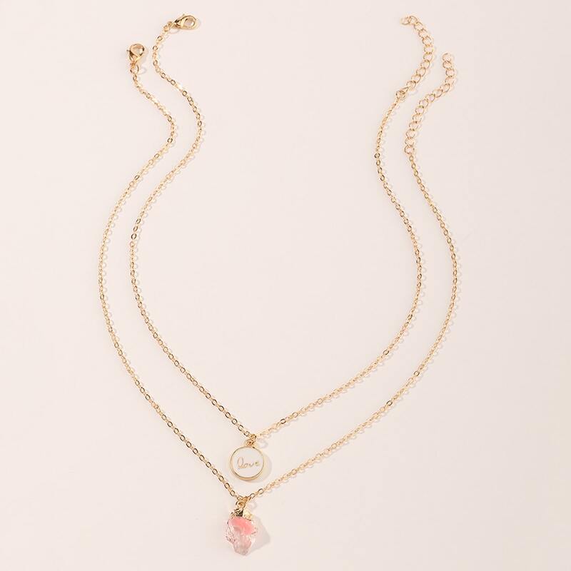 

2pcs Pendant Chain Necklace, Gold