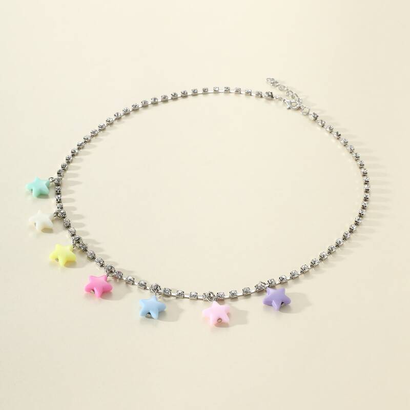 

Star Charm Rhinestone Necklace, Silver