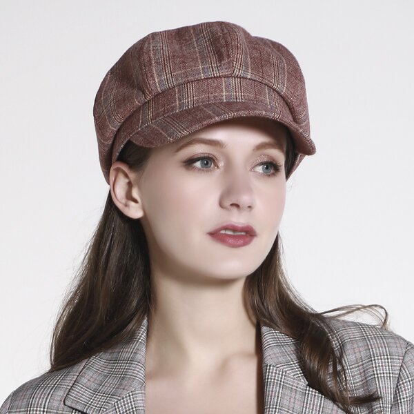 

Plaid Pattern Bakerboy Hat, Red