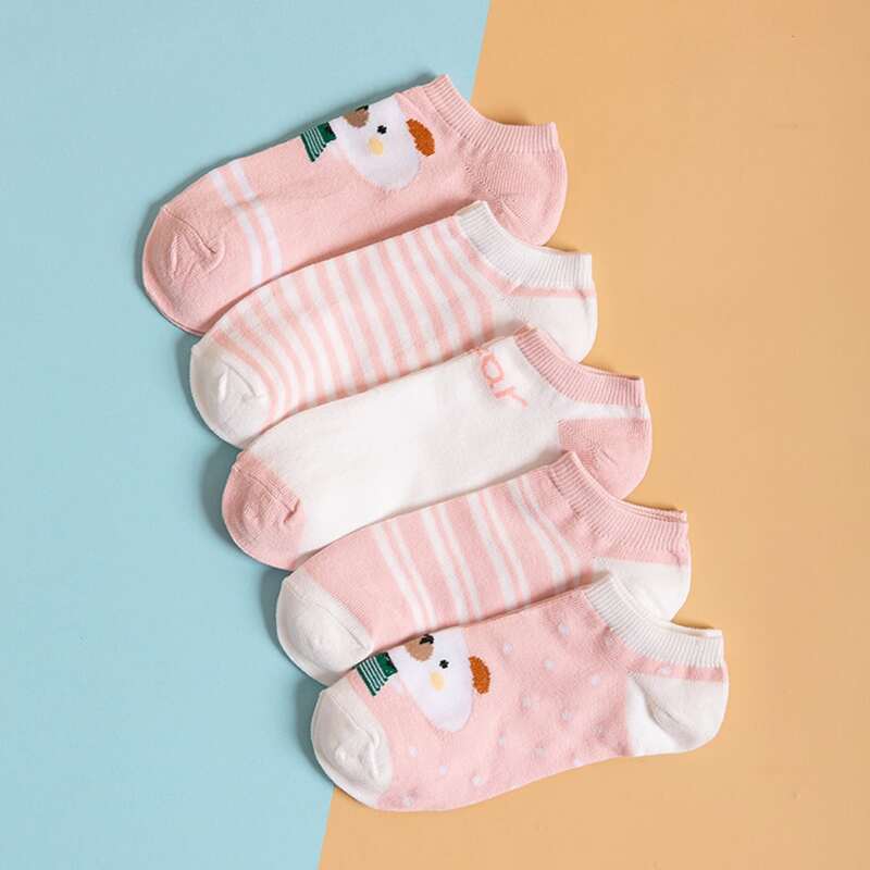 

5pairs Stripe & Pig Print Socks, Multicolor