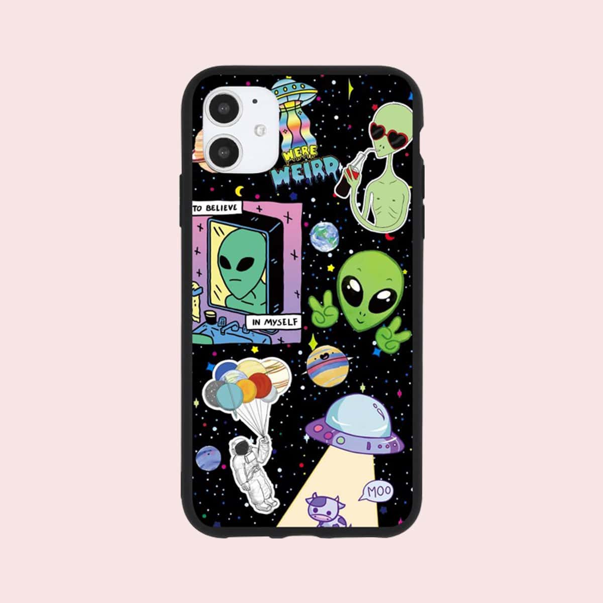

Cartoon Alien iPhone Case, Black