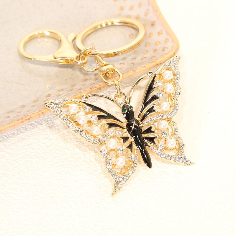 

1pc Rhinestone Butterfly Charm Keychain, Gold