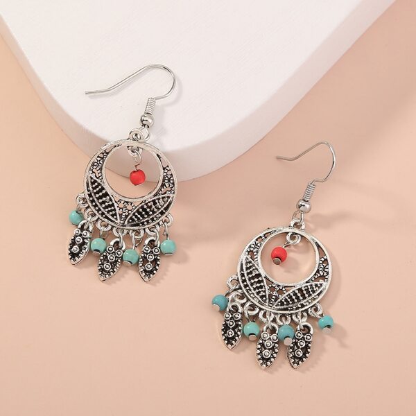 

Vintage Round & Bead Tassel Drop Earrings, Antique silver