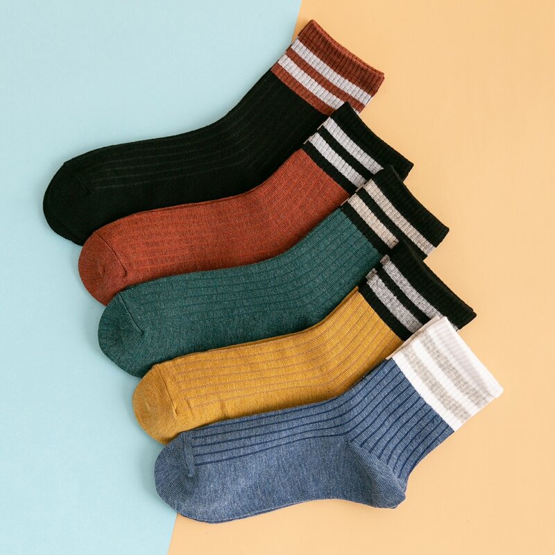 

5pairs Stripe Crew Socks, Multicolor