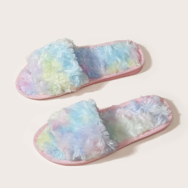 

Tie Dye Wide Fit Fluffy Slippers, Multicolor