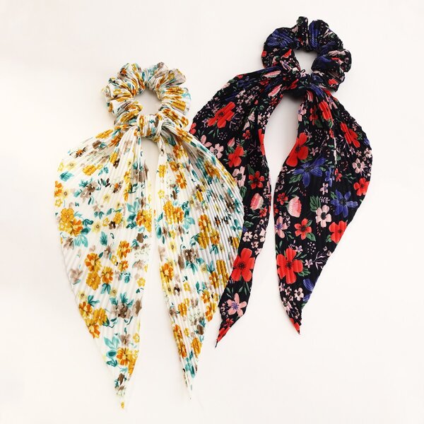 

2pcs Ditsy Floral Pattern Scrunchie Scarf, Multicolor