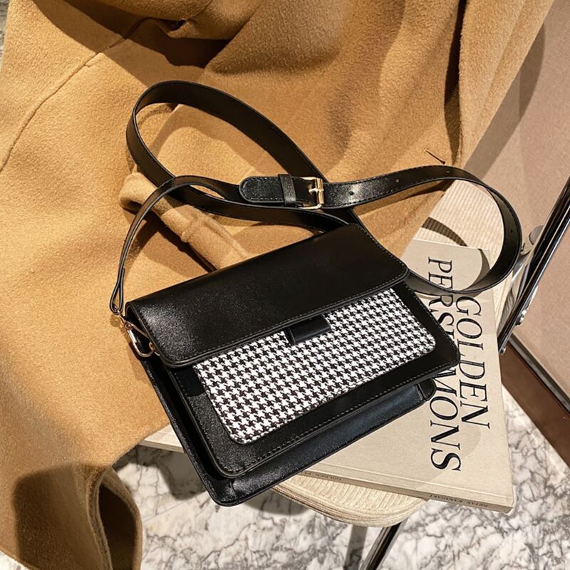 

Houndstooth Flap Bag, Black