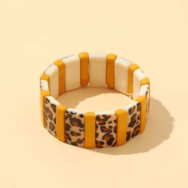

Leopard Pattern Beaded Bracelet, Yellow