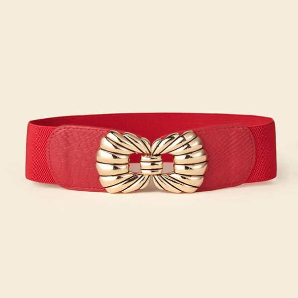 

Metal Embossed Buckle Corset Belt, Red