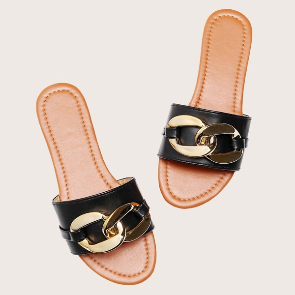 

Chain Decor Slide Sandals, Black