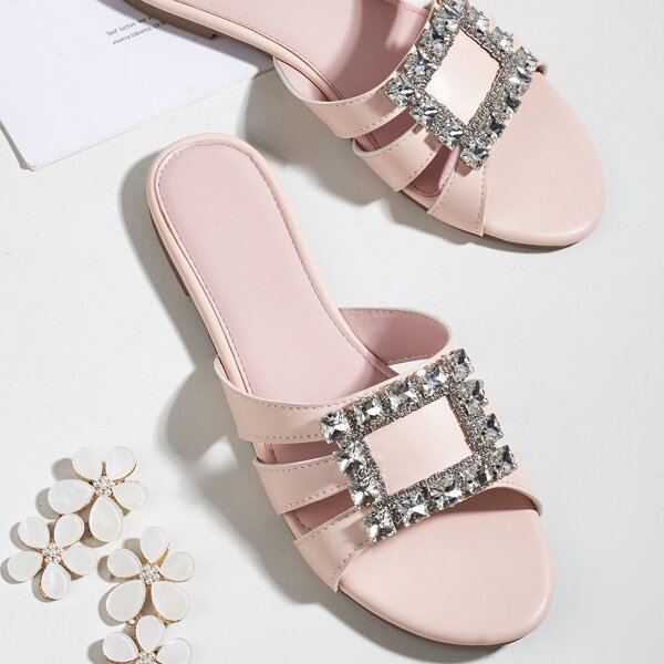 

Rhinestone Decor Cut-out Slide Sandals, Pink