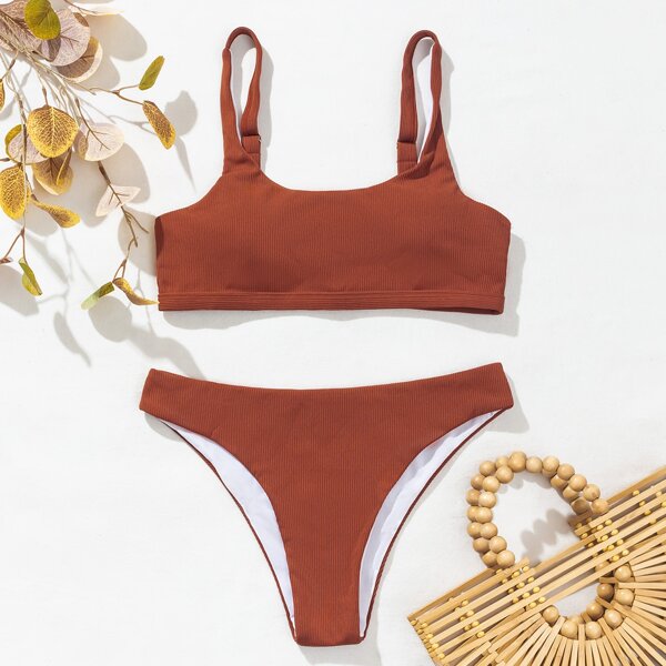 

Rib Bikini Swimsuit, Rust brown